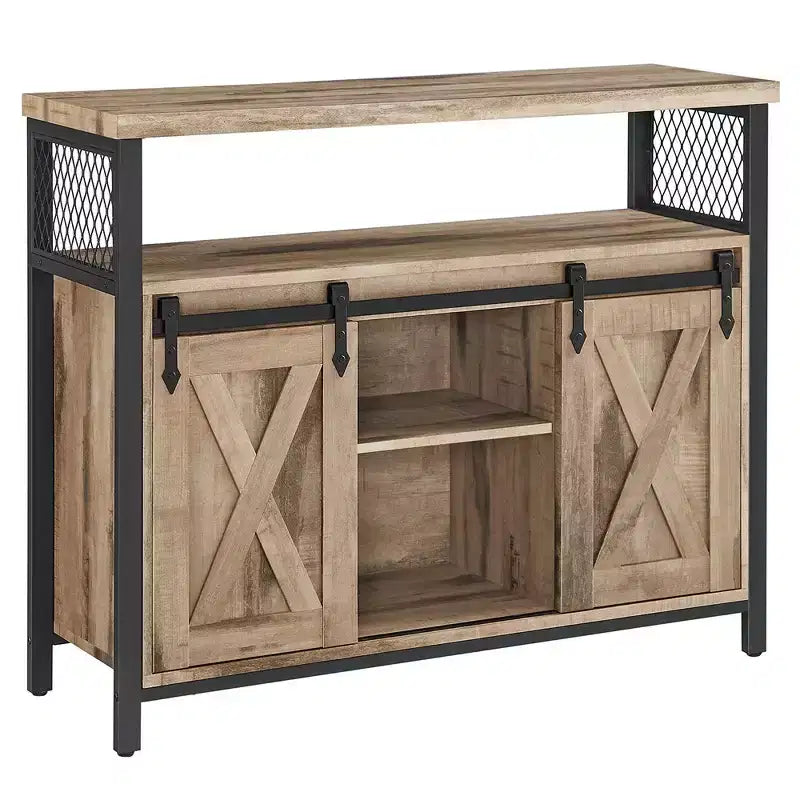 Meuble de rangement VASAGLE, buffet bas, avec 2 portes coulissantes de style grange, étagères réglables