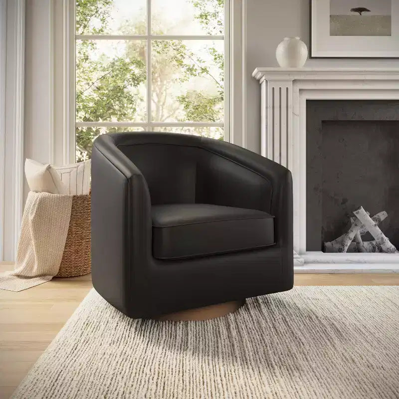 Fauteuil d'appoint style club Emma and Oliver avec base pivotante à 360 degrés et accoudoirs inclinés