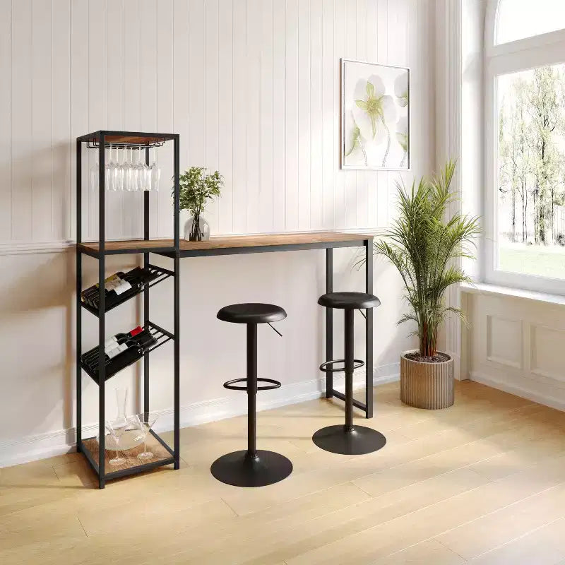 Table de bar et à vin Jura Flash Furniture en métal avec 2 étagères inclinées pour le rangement des bouteilles et le rangement des verres suspendus