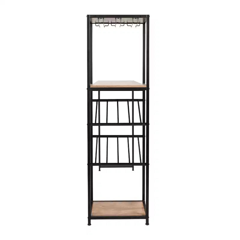 Table de bar et à vin Jura Flash Furniture en métal avec 2 étagères inclinées pour le rangement des bouteilles et le rangement des verres suspendus