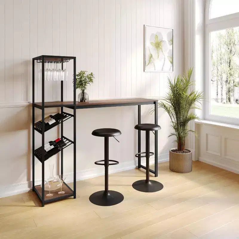 Table de bar et à vin Jura Flash Furniture en métal avec 2 étagères inclinées pour le rangement des bouteilles et le rangement des verres suspendus