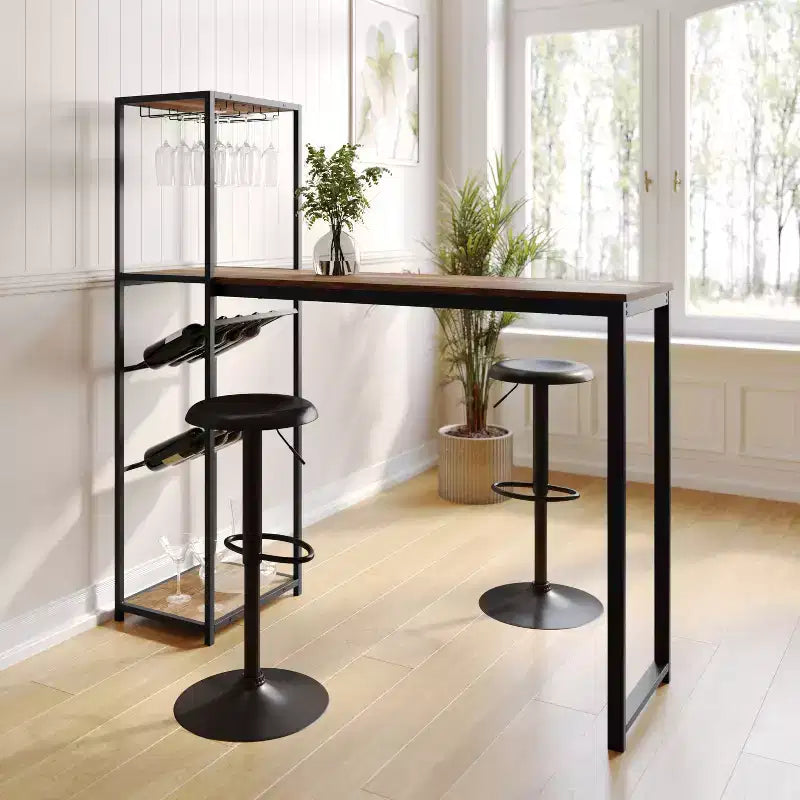 Table de bar et à vin Jura Flash Furniture en métal avec 2 étagères inclinées pour le rangement des bouteilles et le rangement des verres suspendus