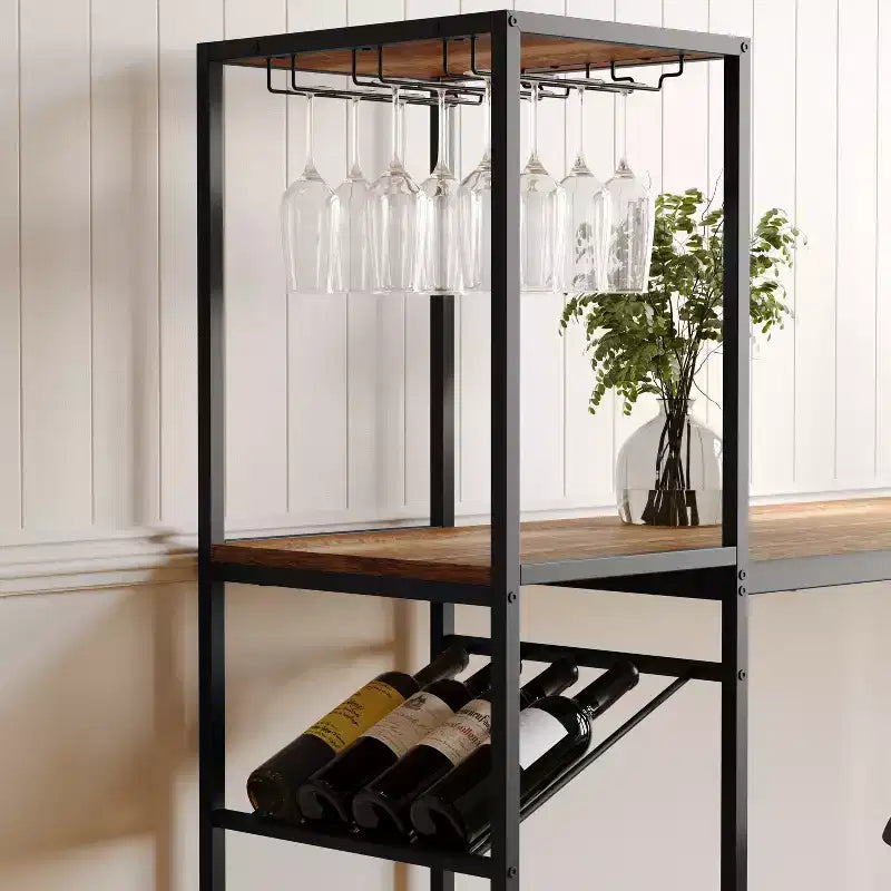 Table de bar et à vin Jura Flash Furniture en métal avec 2 étagères inclinées pour le rangement des bouteilles et le rangement des verres suspendus