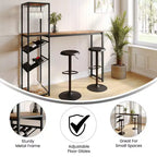 Table de bar et à vin Jura Flash Furniture en métal avec 2 étagères inclinées pour le rangement des bouteilles et le rangement des verres suspendus