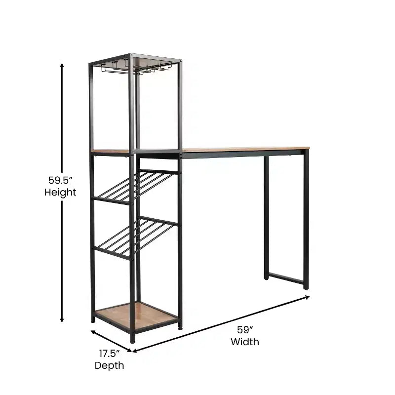 Table de bar et à vin Jura Flash Furniture en métal avec 2 étagères inclinées pour le rangement des bouteilles et le rangement des verres suspendus