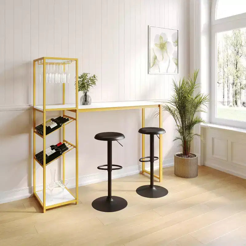 Table de bar et à vin Jura Flash Furniture en métal avec 2 étagères inclinées pour le rangement des bouteilles et le rangement des verres suspendus