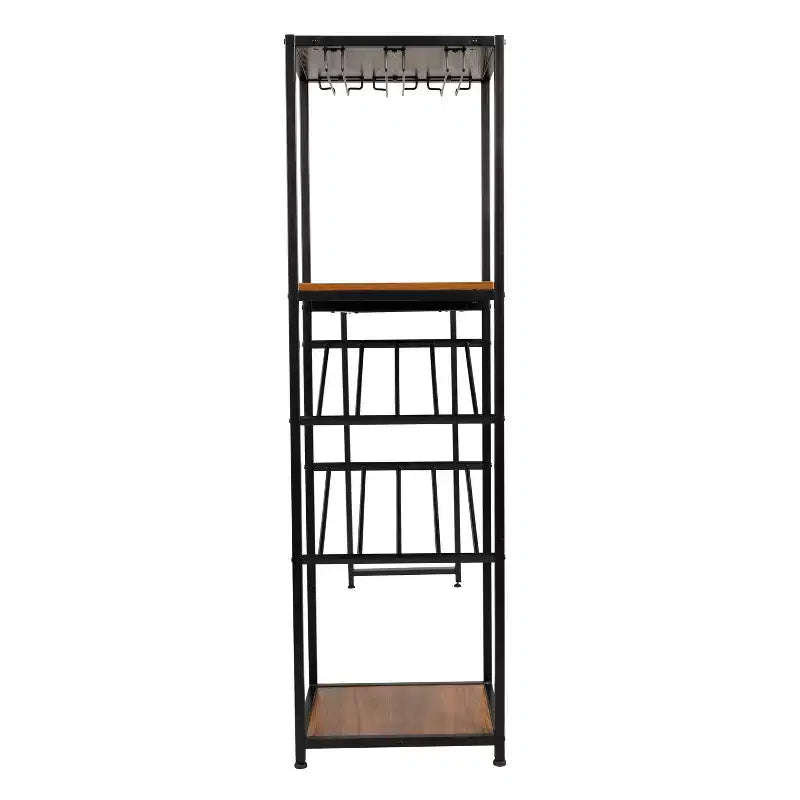Table de bar et à vin Jura Flash Furniture en métal avec 2 étagères inclinées pour le rangement des bouteilles et le rangement des verres suspendus