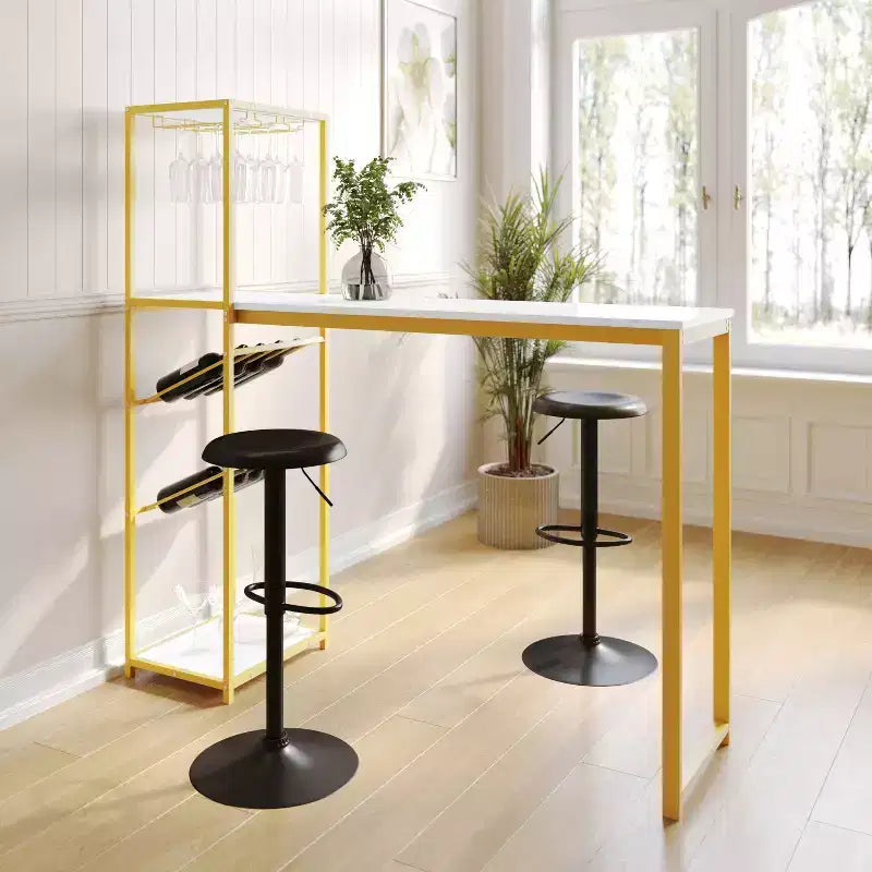 Table de bar et à vin Jura Flash Furniture en métal avec 2 étagères inclinées pour le rangement des bouteilles et le rangement des verres suspendus
