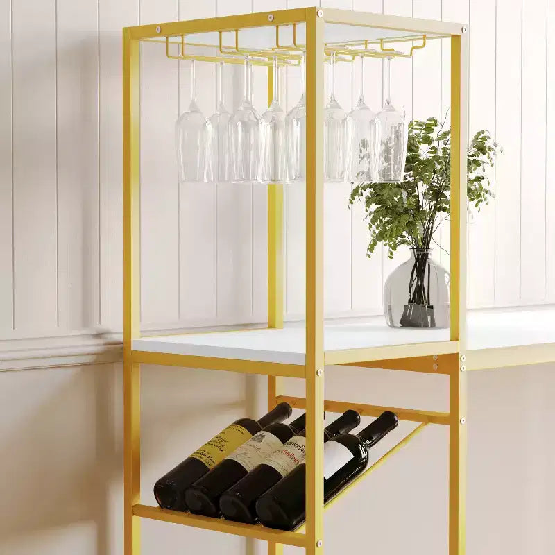 Table de bar et à vin Jura Flash Furniture en métal avec 2 étagères inclinées pour le rangement des bouteilles et le rangement des verres suspendus