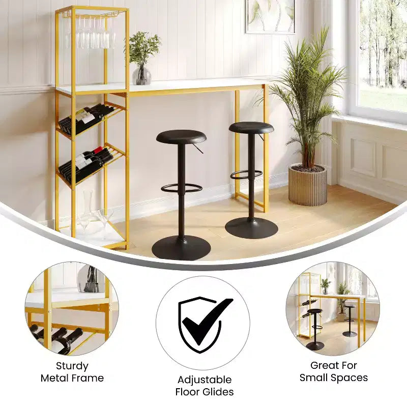 Table de bar et à vin Jura Flash Furniture en métal avec 2 étagères inclinées pour le rangement des bouteilles et le rangement des verres suspendus