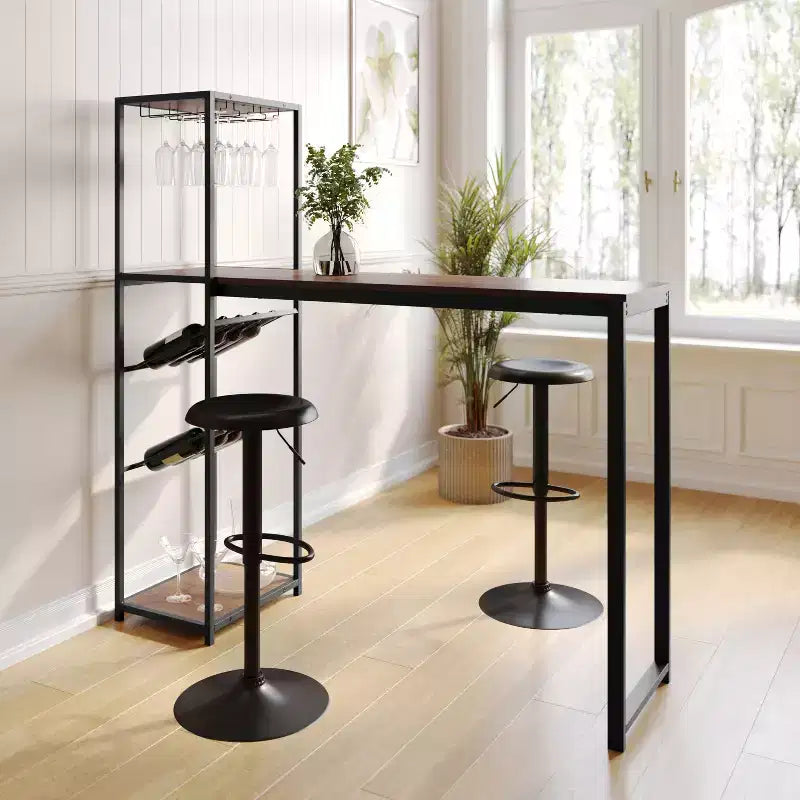 Table de bar et à vin Jura Flash Furniture en métal avec 2 étagères inclinées pour le rangement des bouteilles et le rangement des verres suspendus
