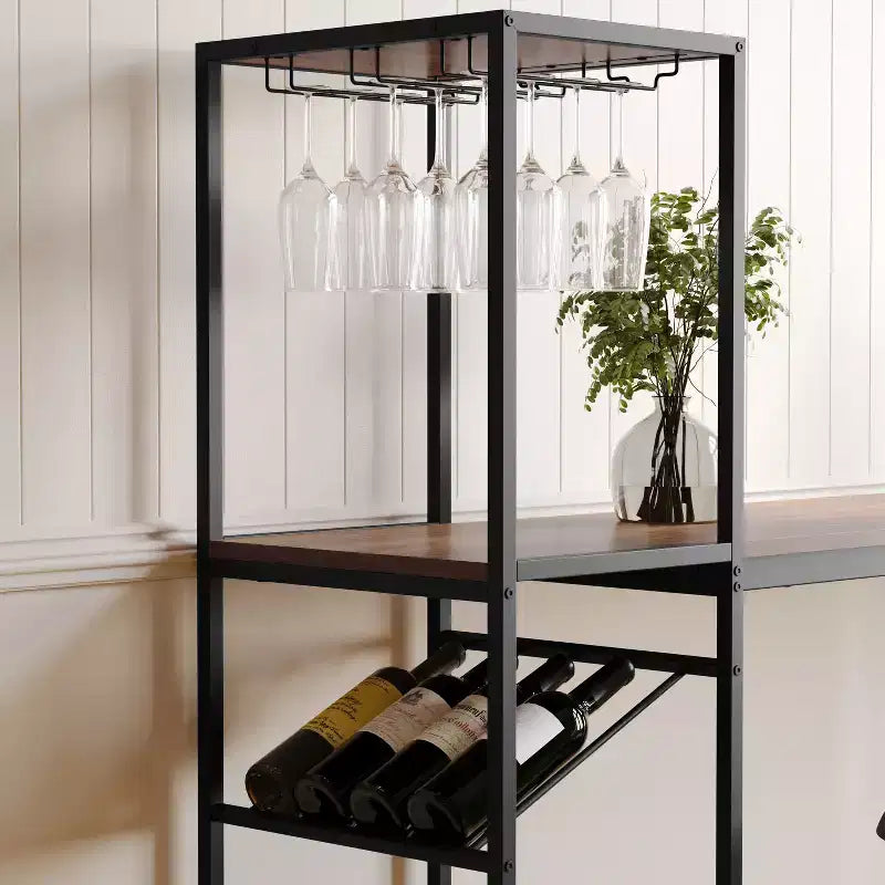 Table de bar et à vin Jura Flash Furniture en métal avec 2 étagères inclinées pour le rangement des bouteilles et le rangement des verres suspendus