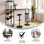 Table de bar et à vin Jura Flash Furniture en métal avec 2 étagères inclinées pour le rangement des bouteilles et le rangement des verres suspendus