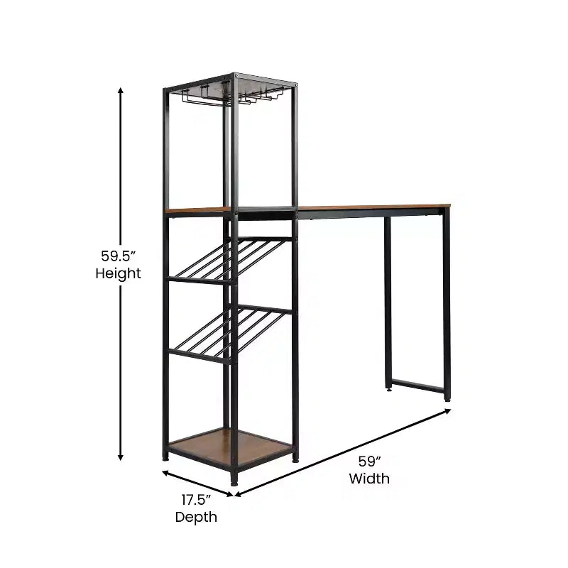Table de bar et à vin Jura Flash Furniture en métal avec 2 étagères inclinées pour le rangement des bouteilles et le rangement des verres suspendus