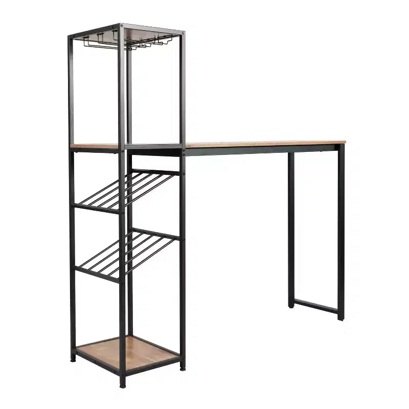 Table de bar et à vin Jura Flash Furniture en métal avec 2 étagères inclinées pour le rangement des bouteilles et le rangement des verres suspendus