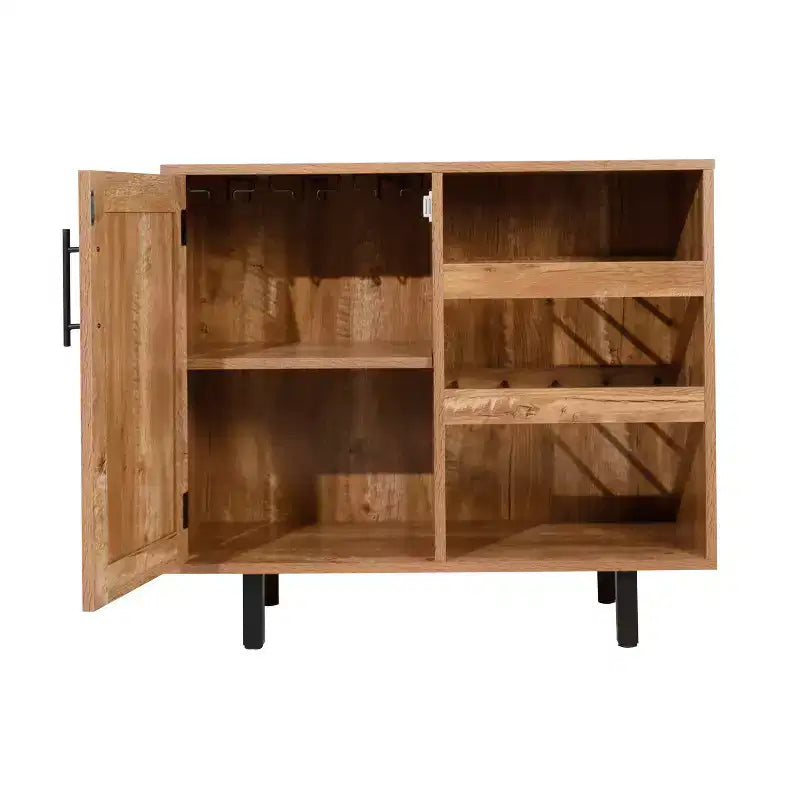 Meuble de bar et buffet classique Flash Furniture Elmont avec meuble à une porte de style Shaker avec rangement pour verres suspendu et étagères ouvertes pour bouteilles