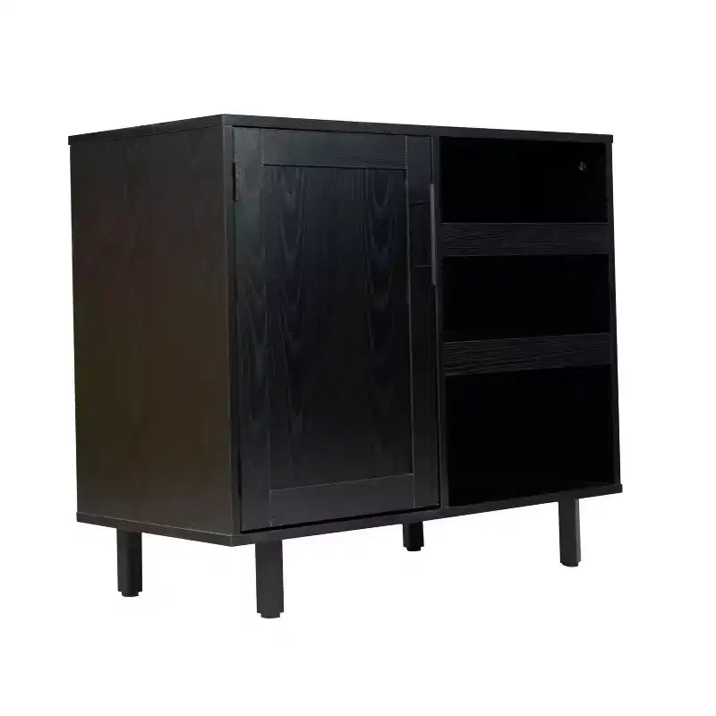 Meuble de bar et buffet classique Flash Furniture Elmont avec meuble à une porte de style Shaker avec rangement pour verres suspendu et étagères ouvertes pour bouteilles
