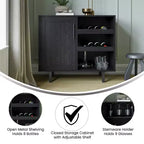 Meuble de bar et buffet classique Flash Furniture Elmont avec meuble à une porte de style Shaker avec rangement pour verres suspendu et étagères ouvertes pour bouteilles