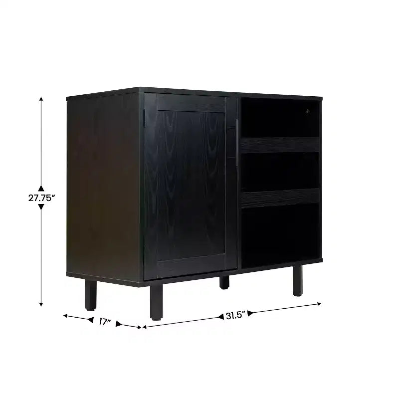 Meuble de bar et buffet classique Flash Furniture Elmont avec meuble à une porte de style Shaker avec rangement pour verres suspendu et étagères ouvertes pour bouteilles