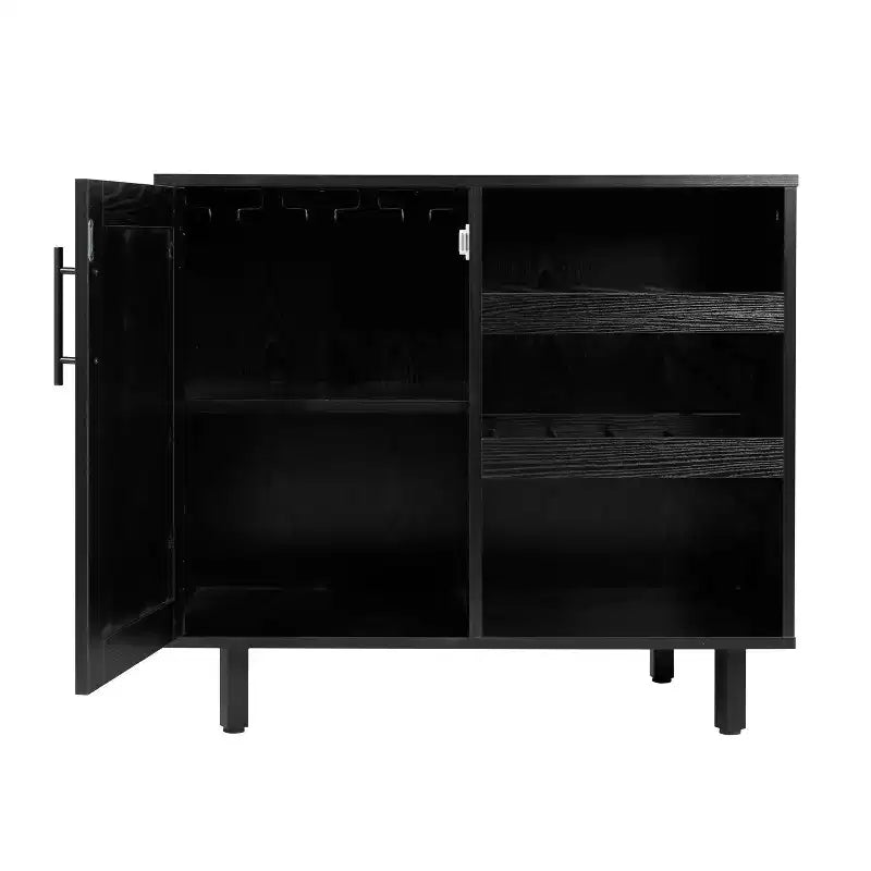 Meuble de bar et buffet classique Flash Furniture Elmont avec meuble à une porte de style Shaker avec rangement pour verres suspendu et étagères ouvertes pour bouteilles