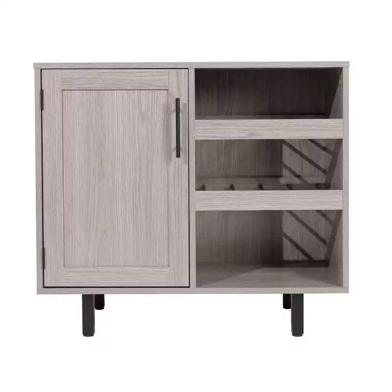 Meuble de bar et buffet classique Flash Furniture Elmont avec meuble à une porte de style Shaker avec rangement pour verres suspendu et étagères ouvertes pour bouteilles