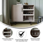 Meuble de bar et buffet classique Flash Furniture Elmont avec meuble à une porte de style Shaker avec rangement pour verres suspendu et étagères ouvertes pour bouteilles