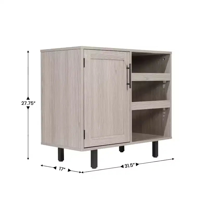 Meuble de bar et buffet classique Flash Furniture Elmont avec meuble à une porte de style Shaker avec rangement pour verres suspendu et étagères ouvertes pour bouteilles