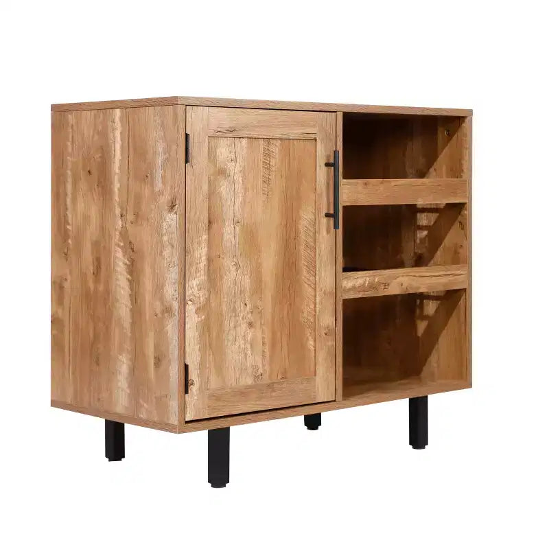 Meuble de bar et buffet classique Flash Furniture Elmont avec meuble à une porte de style Shaker avec rangement pour verres suspendu et étagères ouvertes pour bouteilles