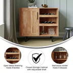 Meuble de bar et buffet classique Flash Furniture Elmont avec meuble à une porte de style Shaker avec rangement pour verres suspendu et étagères ouvertes pour bouteilles