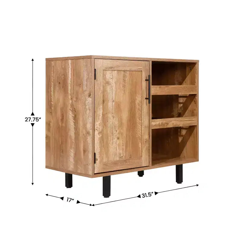 Meuble de bar et buffet classique Flash Furniture Elmont avec meuble à une porte de style Shaker avec rangement pour verres suspendu et étagères ouvertes pour bouteilles