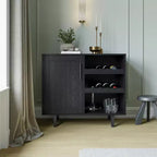 Flash Furniture Elmont Classic Bar and Sideboard with Shaker Style Single Door Cabinet with Hanging Glass Storage and Open Bottle Shelves