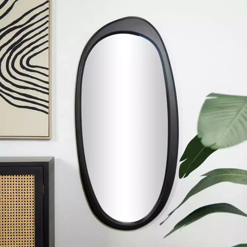 Miroir Mural Ovale Abstrait en Bois Noir - Olivia & May