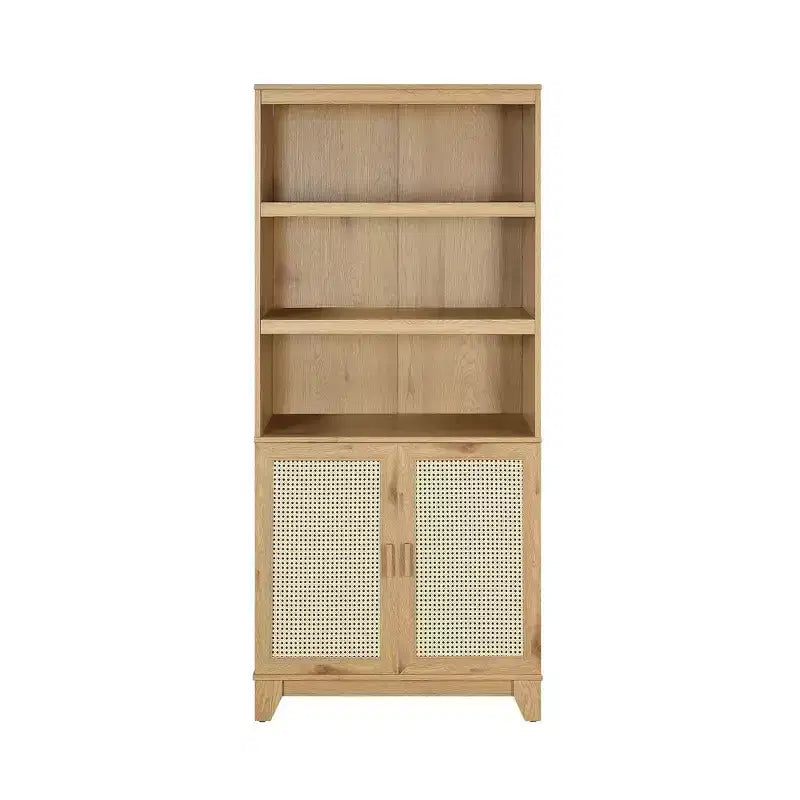 Sheridan Modern 7 Shelf Cane Bookcase - Manhattan Comfort