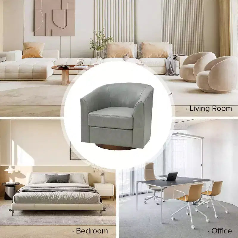 Lot de 2 chaises Molly pivotantes à 360 degrés en cuir véritable avec base en bois massif|ART OF LIVING DESIGNS
