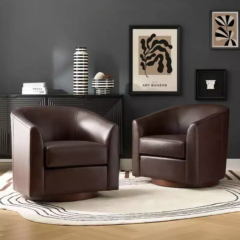 Lot de 2 chaises Molly pivotantes à 360 degrés en cuir véritable avec base en bois massif|ART OF LIVING DESIGNS