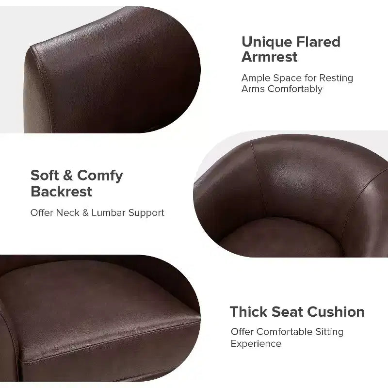 Lot de 2 chaises Molly pivotantes à 360 degrés en cuir véritable avec base en bois massif|ART OF LIVING DESIGNS