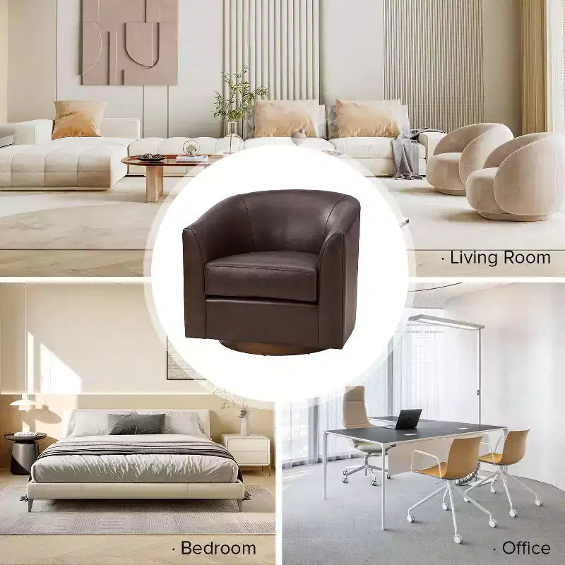 Lot de 2 chaises Molly pivotantes à 360 degrés en cuir véritable avec base en bois massif|ART OF LIVING DESIGNS