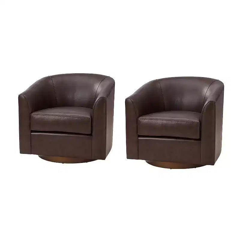 Lot de 2 chaises Molly pivotantes à 360 degrés en cuir véritable avec base en bois massif|ART OF LIVING DESIGNS