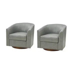 Set of 2 Molly Modern 360-degree Swivel Barrel Genuine Leather Chair with Solid Wood Base|ART OF LIVING DESIGNS