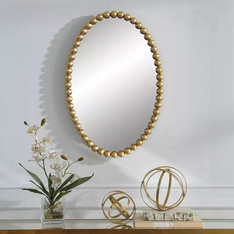 Miroir mural ovale Uttermost Serna Or ancien 20 x 30 à perles