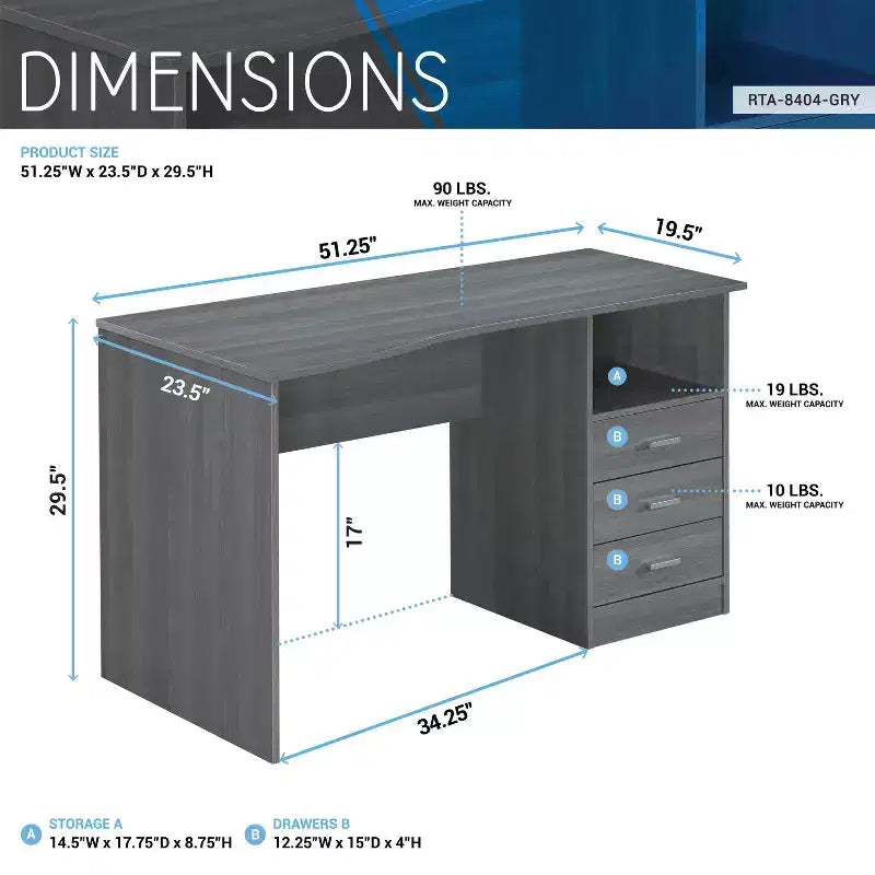 Bureau d'ordinateur classique avec plusieurs tiroirs - Techni Mobili
