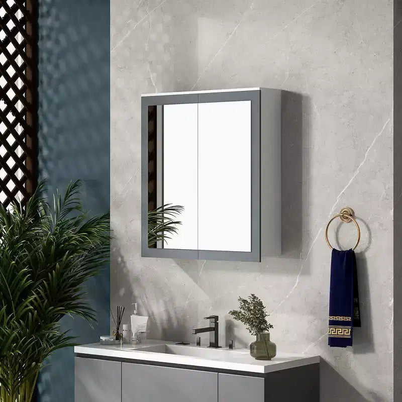 Armoire à pharmacie kleankin, miroir de salle de bain avec armoire de rangement et 2 étagères réglables, miroir de courtoisie mural pour salle de bain, blanc