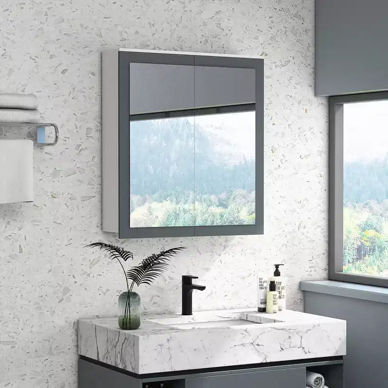Armoire à pharmacie kleankin, miroir de salle de bain avec armoire de rangement et 2 étagères réglables, miroir de courtoisie mural pour salle de bain, blanc