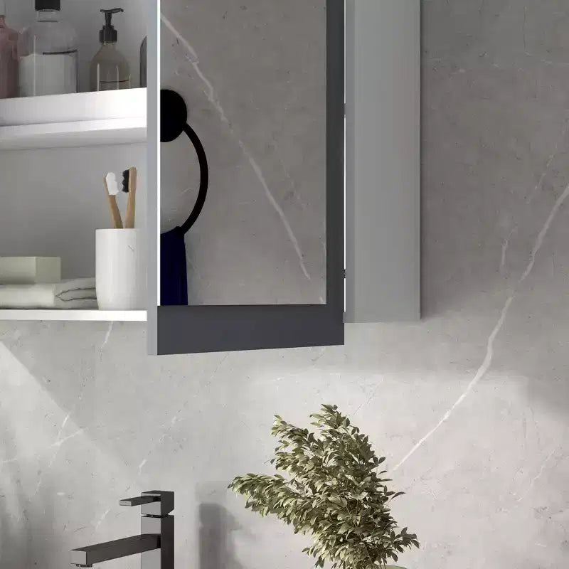 Armoire à pharmacie kleankin, miroir de salle de bain avec armoire de rangement et 2 étagères réglables, miroir de courtoisie mural pour salle de bain, blanc