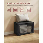 Banc de rangement style ferme de 75,9 cm de large avec 2 charnières de sécurité, banc à chaussures d'entrée pour l'organisation de la maison