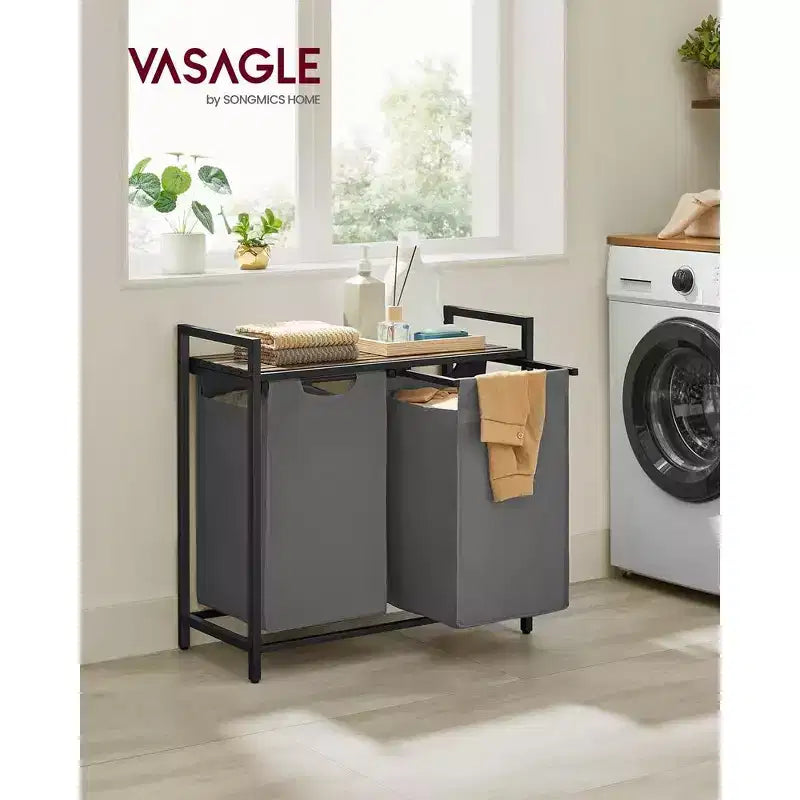 VASAGLE Panier à Linge avec 2 Sacs Amovibles et Étagère de Rangement