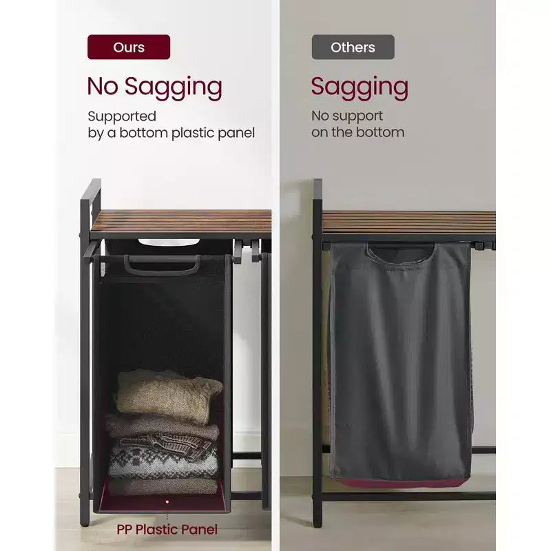 VASAGLE Panier à Linge avec 2 Sacs Amovibles et Étagère de Rangement