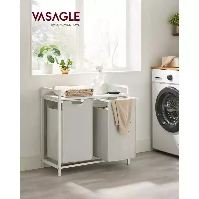 VASAGLE Panier à Linge avec 2 Sacs Amovibles et Étagère de Rangement