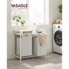 VASAGLE Panier à Linge avec 2 Sacs Amovibles et Étagère de Rangement