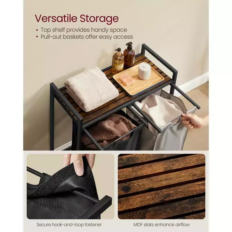 VASAGLE Panier à Linge avec 2 Sacs Amovibles et Étagère de Rangement